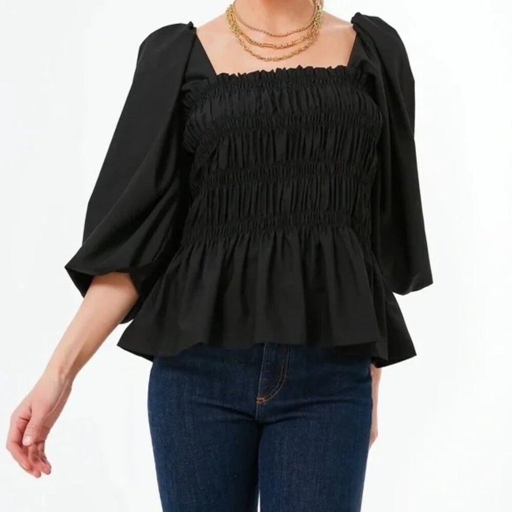 Tuckernuck Pomander Place Annabelle Black Smocked Blouse Womens Small